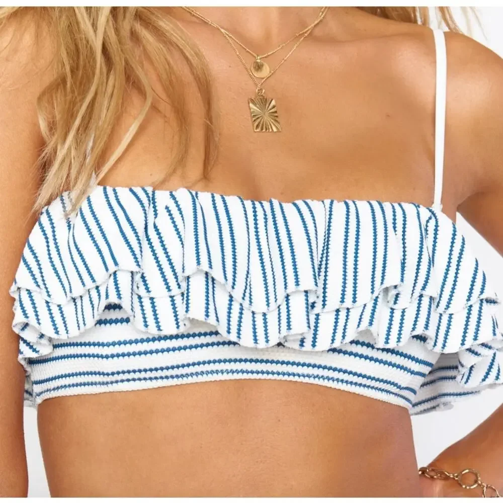 SHOW ME YOUR MUMU NWT Newport Bikini Top in Ocean Stripe L Coastal
